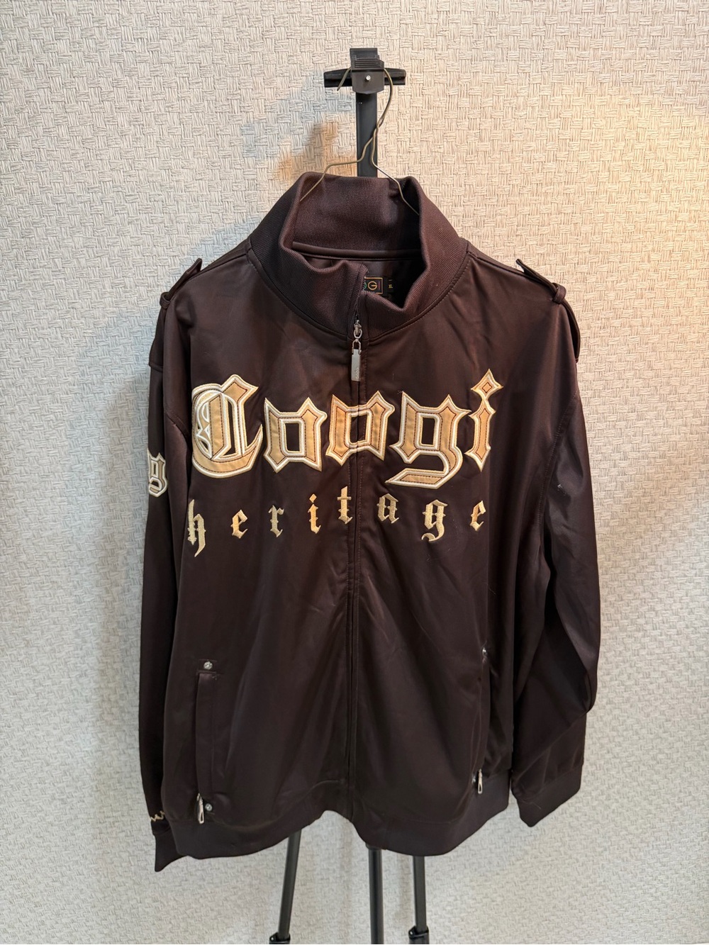 COOGI Brown Bomber Jacket with Cream & Gold Lettering